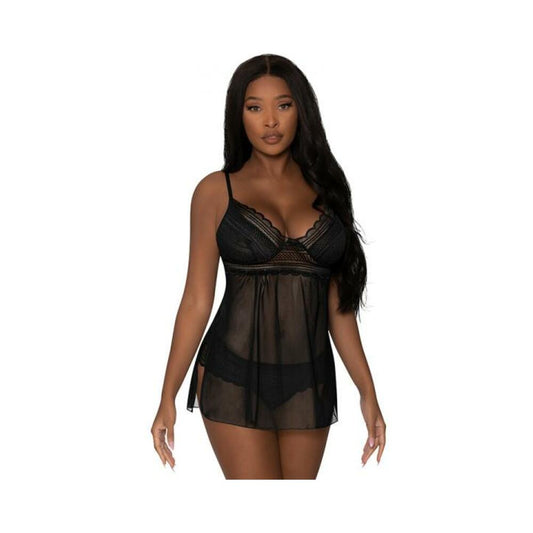 Magic Silk Modern Romance Baby Doll & Thong Black S/m