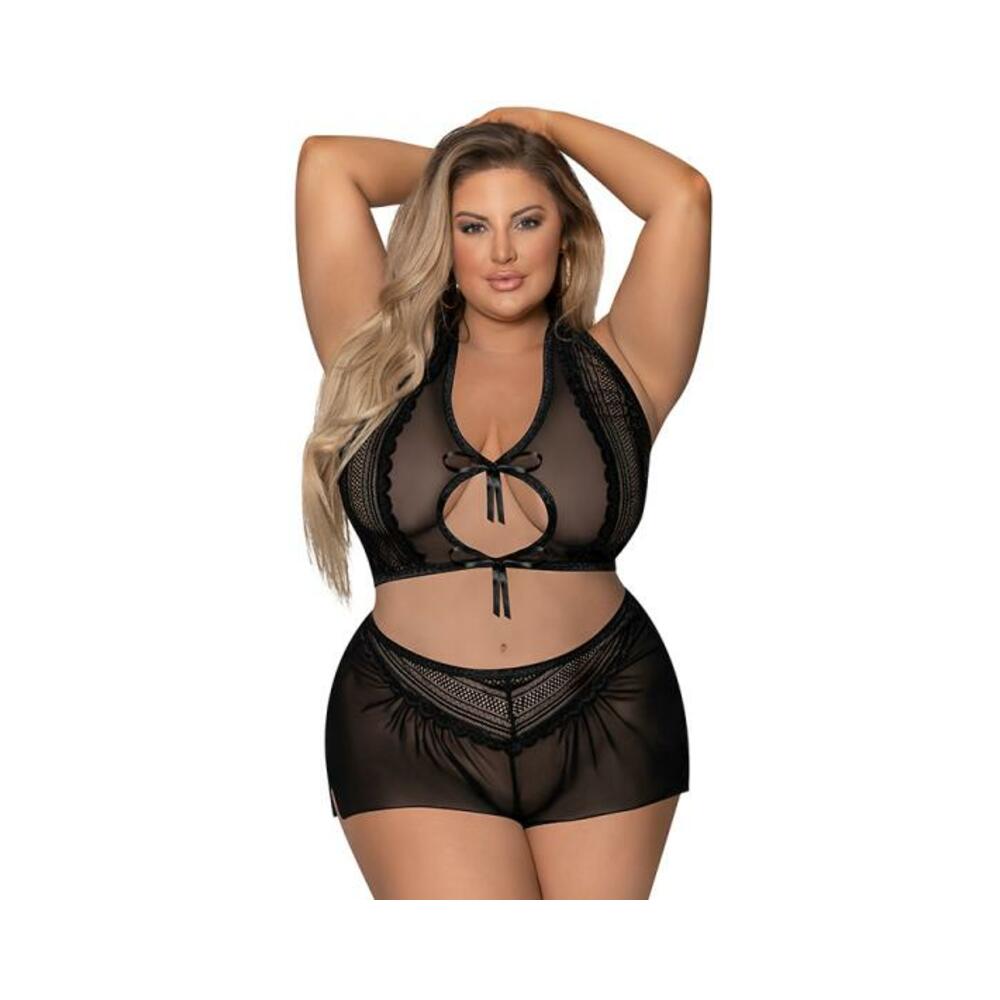Magic Silk Modern Romance Haltr & Tap Panty Black Queen Size