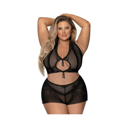 Magic Silk Modern Romance Haltr & Tap Panty Black Queen Size