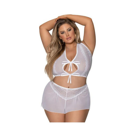 Magic Silk Modern Romance Haltr & Tap Panty White Queen  Size