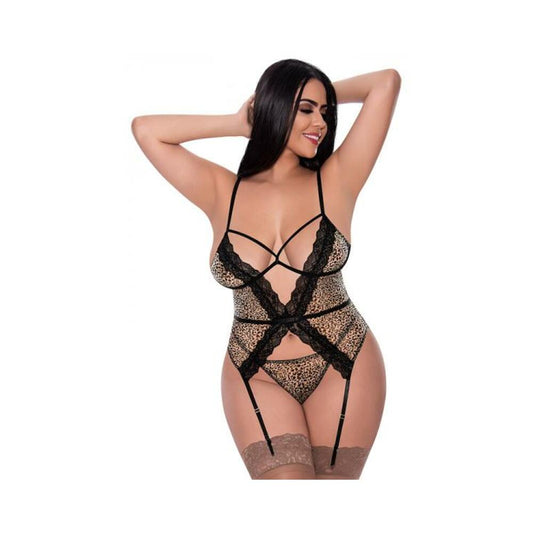 Magic Silk Purrrfect Basque & Thong Set Leopard Queen