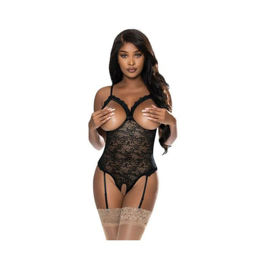 Magic Silk Ooh La Lace Cupless & Crotchless Teddy Black L/xl