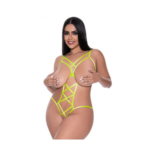 Magic Silk Strap Tease Cupless & Crotchless Teddy Yellow Queen