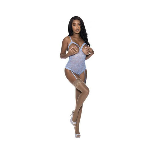 Magic Silk Ooh La Lace Cupless & Crotchless Teddy Periwinkle L/xl