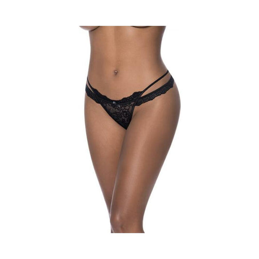 Magic Silk Ooh La Lace Cross Strap Split Crotch Tanga Black S/m