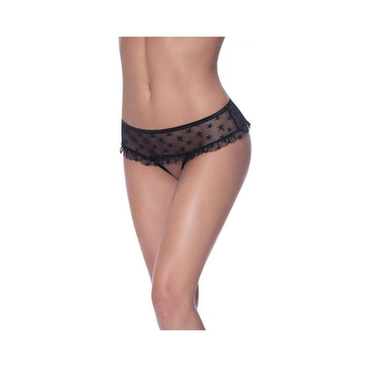 Magic Silk Love Star Skirted Hipster With Open Crotch Panty Black S/m