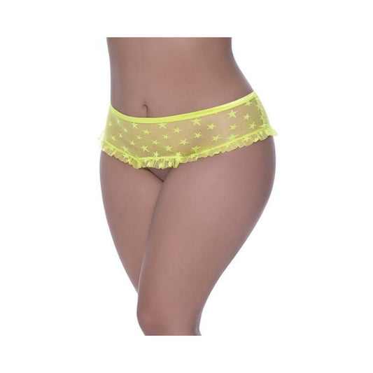 Magic Silk Love Star Skirted Hipster With Open Crotch Panty Neon Chartreuse Queen Size
