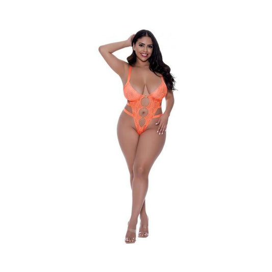 Magic Silk Rude Awakening Strappy Teddy Neon Orange Queen Size