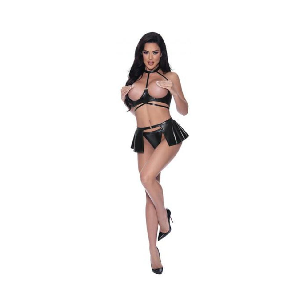 Magic Silk Hard Candy Halter Bra, Skirt & Thong Black S/m