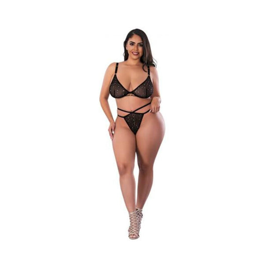 Magic Silk Glitz & Glam Bra And Thong Set Black Queen Size