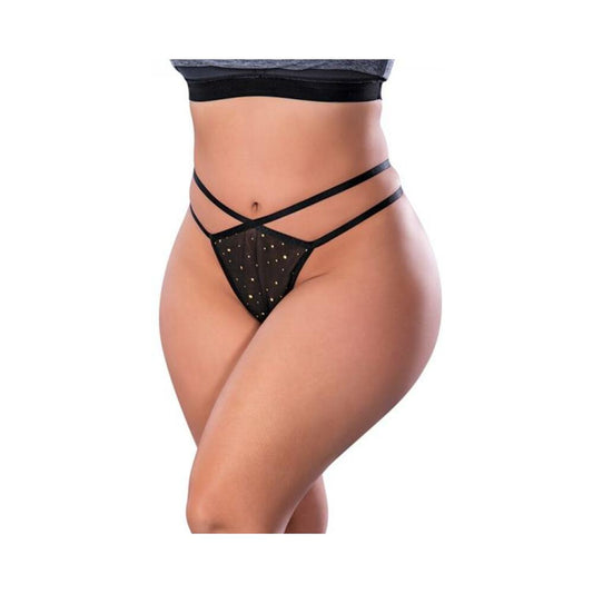 Magic Silk Glitz & Glam Split Crotch Thong Black Queen Size