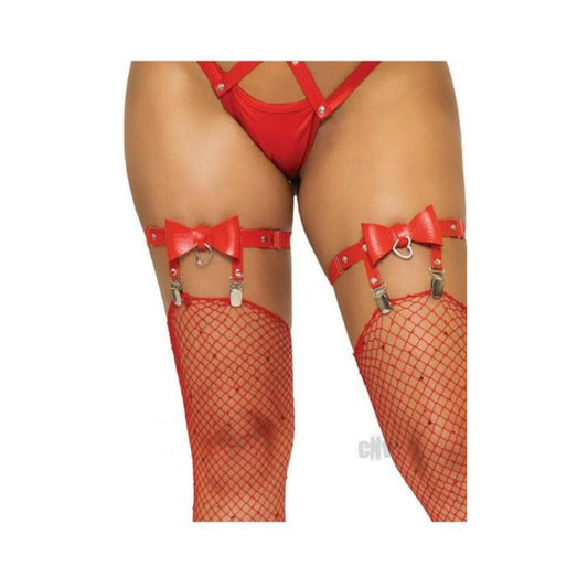 Vegan Leather Thigh Garter Heart Os Red