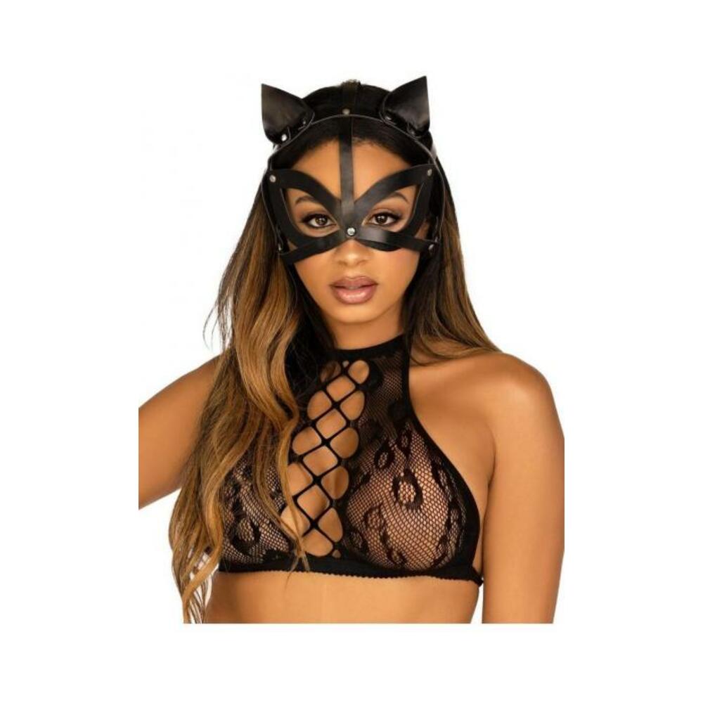 Vegan Leather Studded Cat Mask Os Blk