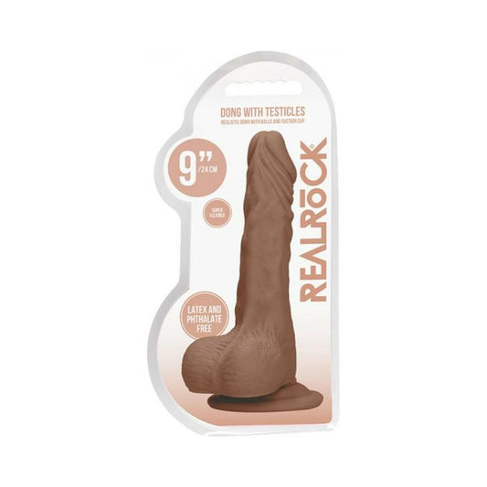 Real Rock Realistic Dildo With Balls - 9'" - 23 Cm - Mocha