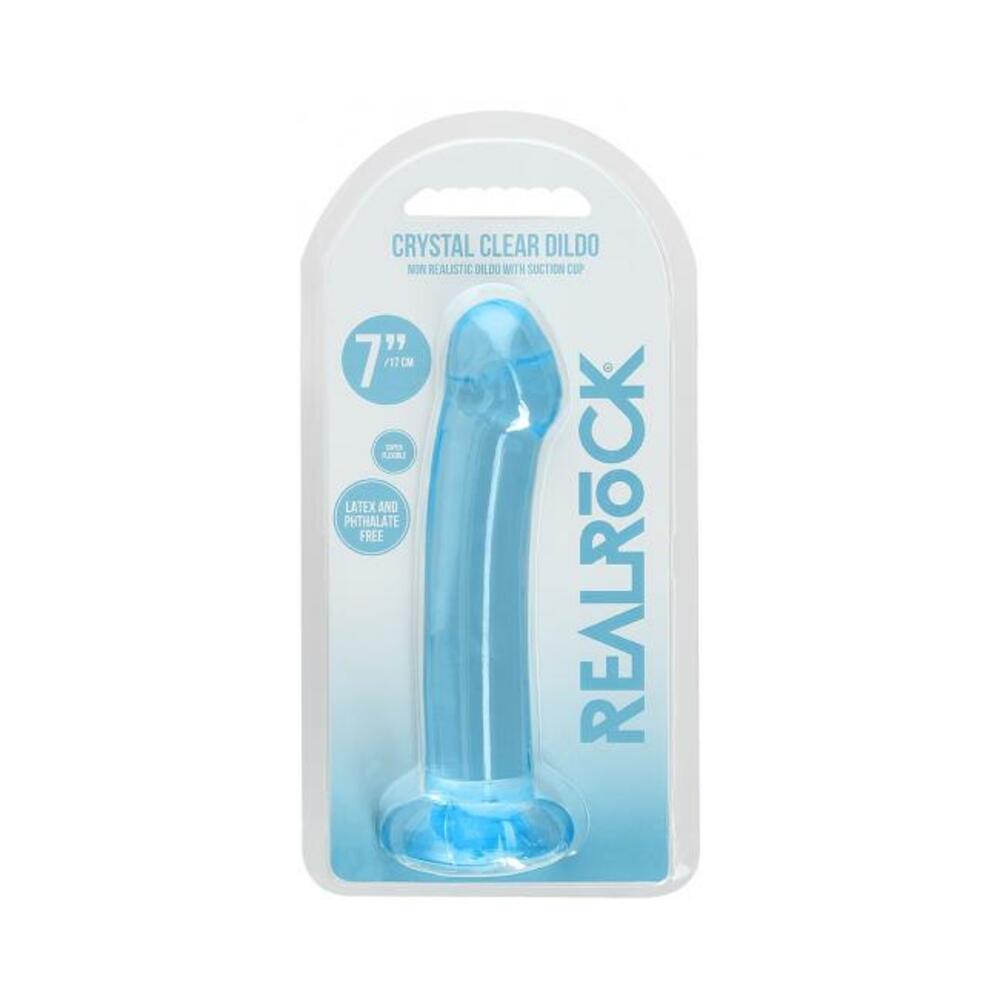 Realrock Crystal Clear Non-realistic Dildo With Suction Cup 6.7 In. Blue