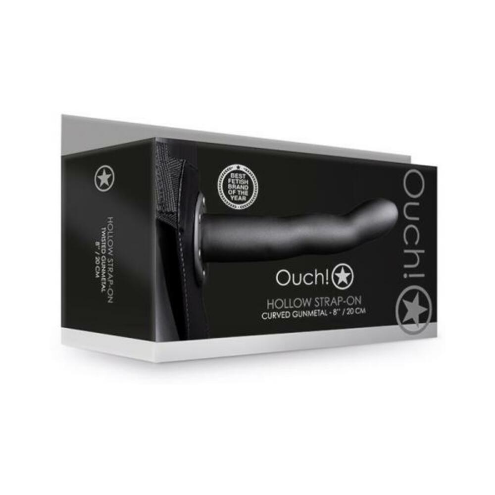 Ouc! Curved Hollow Strap-on 8 In. Gunmetal Gray