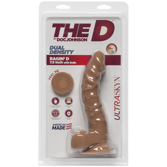 THE D RAGIN' D 7.5 W/BALLS CARAMEL TAN DILDO