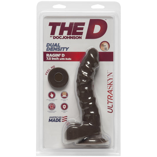 THE D RAGIN' D 7.5 W/BALLS CHOCOLATE BROWN DILDO