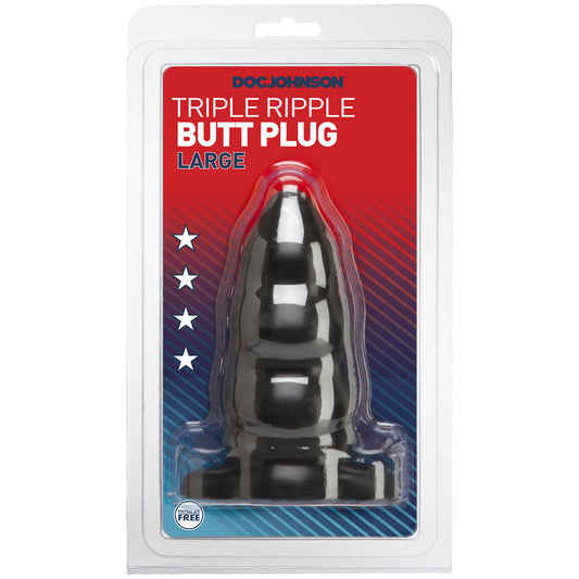 Triple Ripple Butt Plug - Large Black