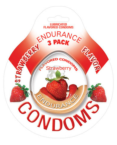 Lubricated Flavored Endurance Condoms 3 Per Pack Strawberry