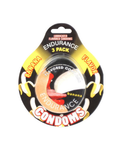 Lubricated Flavored Endurance Condoms 3 Per Pack Banana