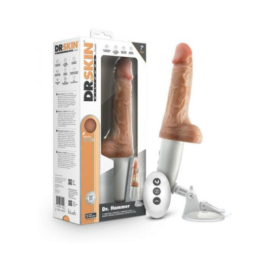 Dr. Skin Silicone Dr. Hammer Thrusting Dildo With Handle 7 In. Beige