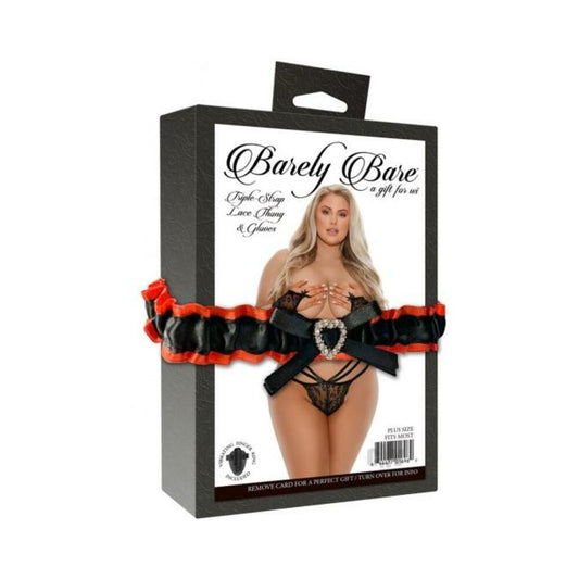 Barely Bare Triple-strap Lace Thong & Glove Plus Size Black
