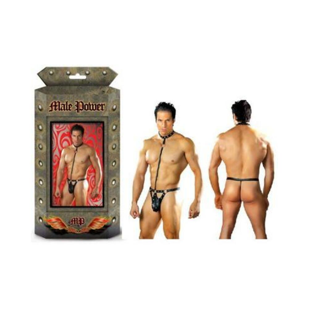 Male Power Fetish Tormentor Choker G-string Body Harness Black L/xl