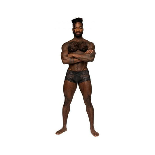 Male Power Sassy Lace Mini Short Sheer Pouch Black S