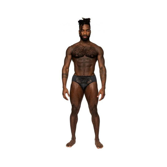 Male Power Sassy Lace Bikini Solid Pouch Black Xl