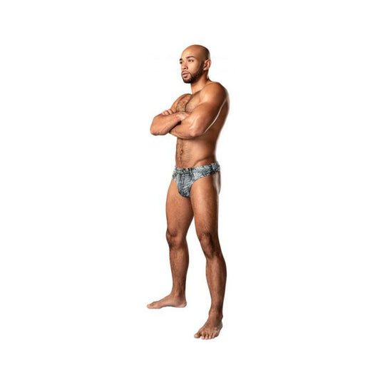 Male Power Dirty Denim Thong Denim Print L/xl
