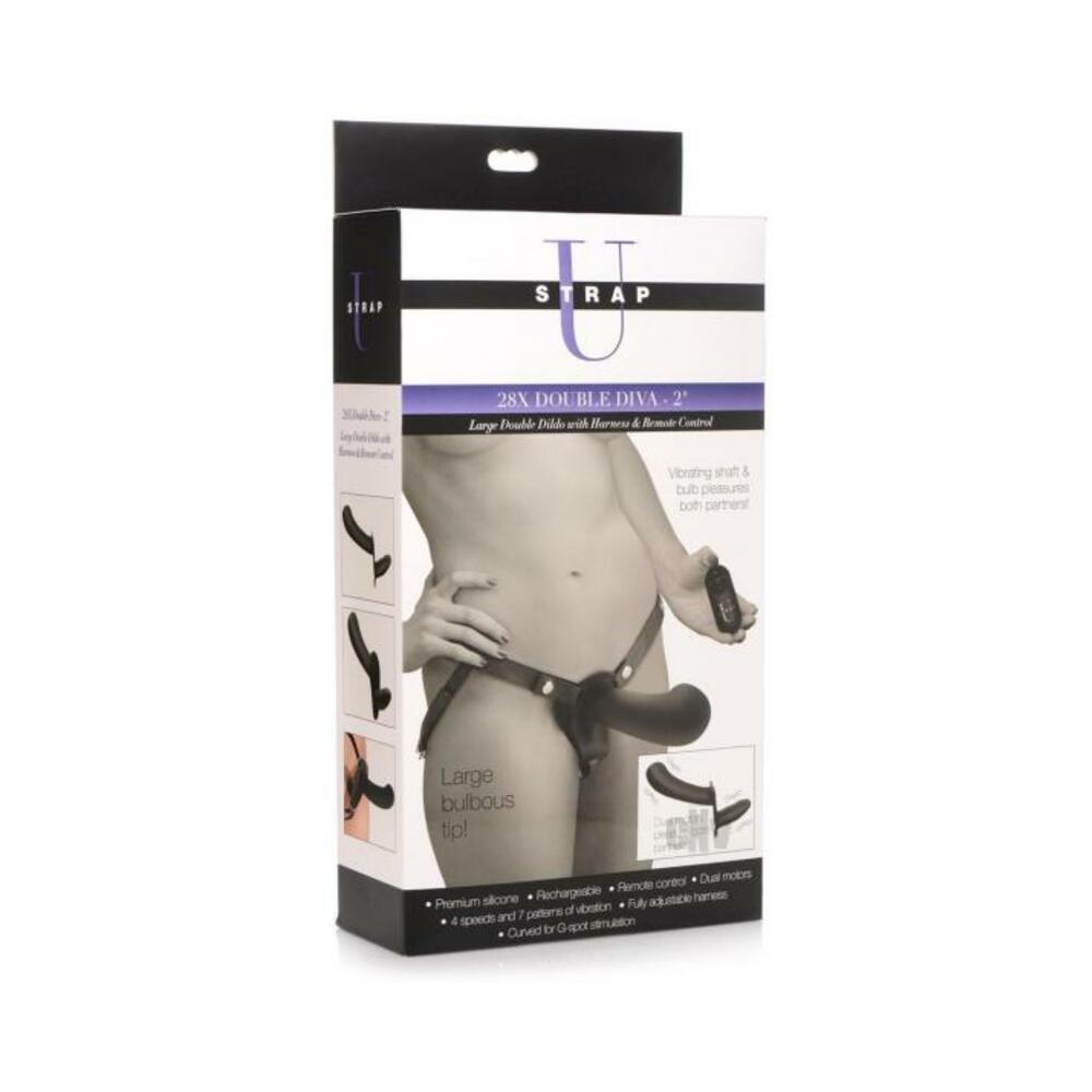 Strap U 28x Lg Dbl Dildo Harn/rc Black