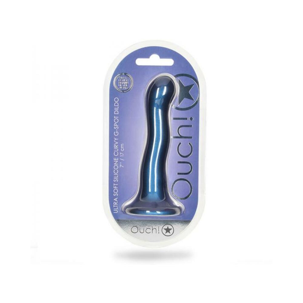 Shots Ouch! Ultra Soft Silicone 7 In. Curvy G-spot Dildo Metallic Blue