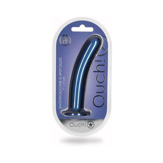 Shots Ouch! Smooth Silicone 7 In. G-spot Dildo Metallic Blue