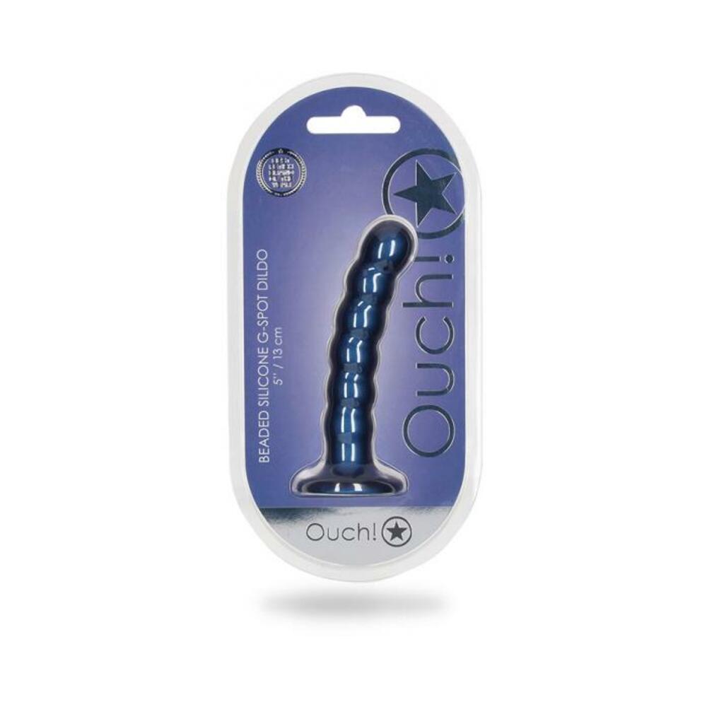 Shots Ouch! Beaded Silicone 5 In. G-spot Dildo Metallic Blue