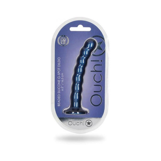 Shots Ouch! Beaded Silicone 6.5 In. G-spot Dildo Metallic Blue