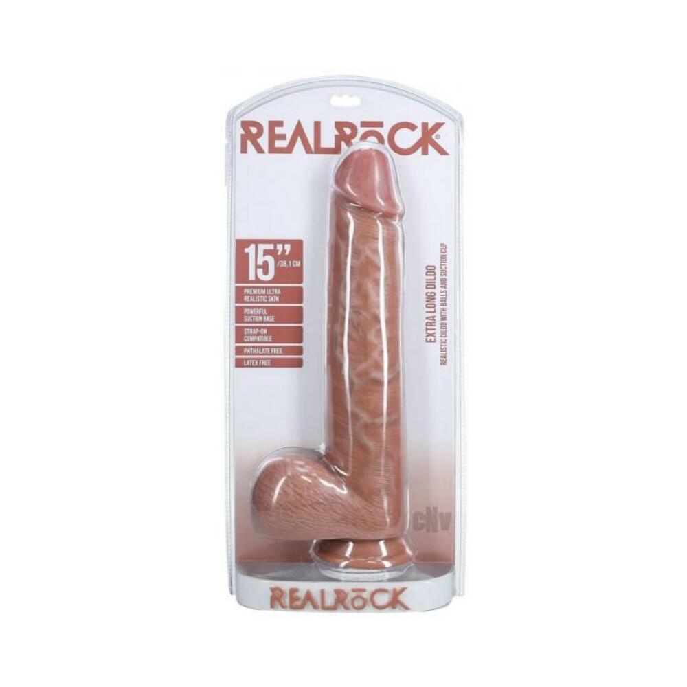 Realrock Extra Long 15 In. Dildo With Balls Tan