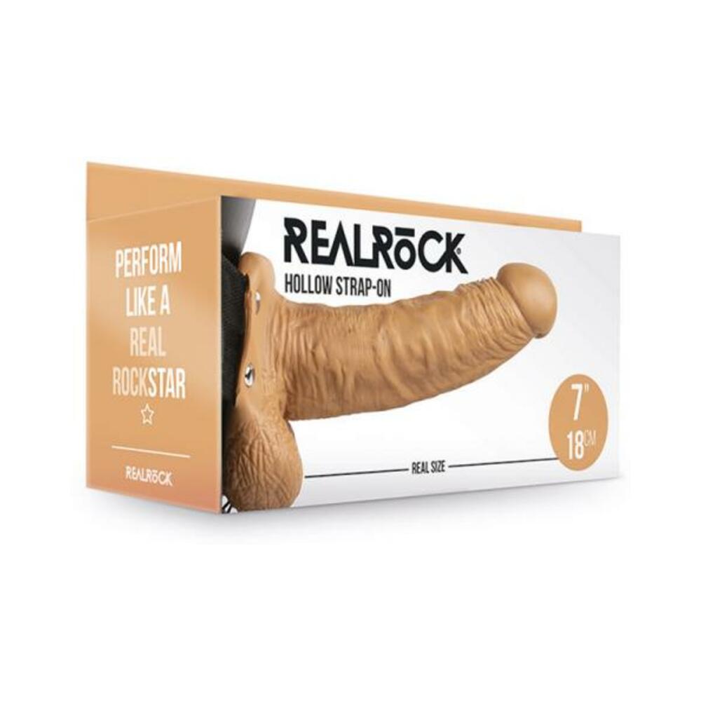 Realrock Hollow Strap On With Balls 7 In. Mocha