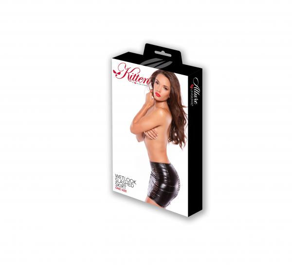 Wet Look Slashed Skirt Black O/S