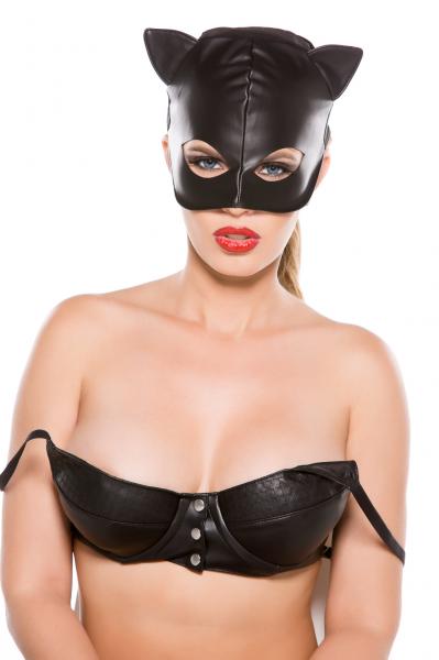 Black Faux Leather Cat Mask O/S