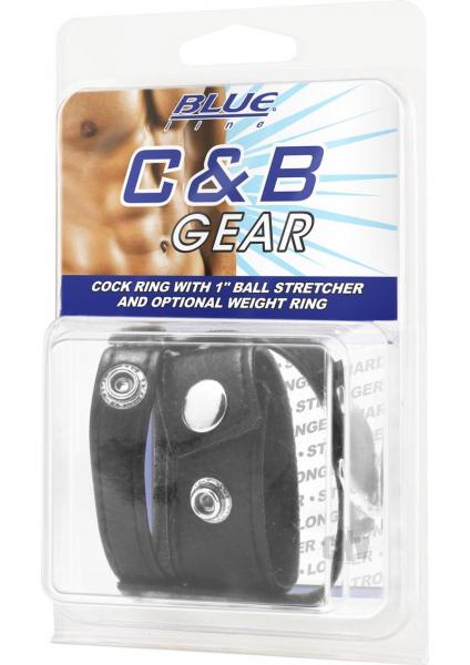 C & B Gear Cock Ring with Ball Stretcher 1 inch Black
