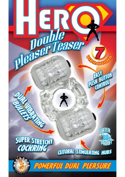 Hero Double Pleaser Teaser Cock Ring Waterproof Clear