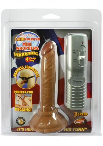 Real Skin Latin American Mini Whoppers Vibrating Dong Brown 4 Inch