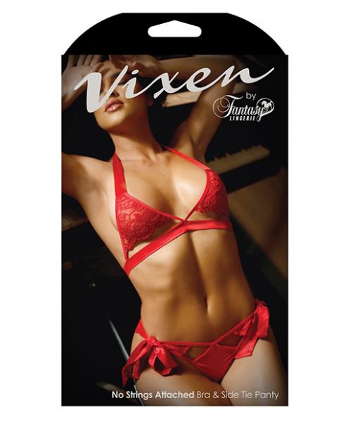 Vixen Cutout Lace Bra & Side Tie Panty Red Queen