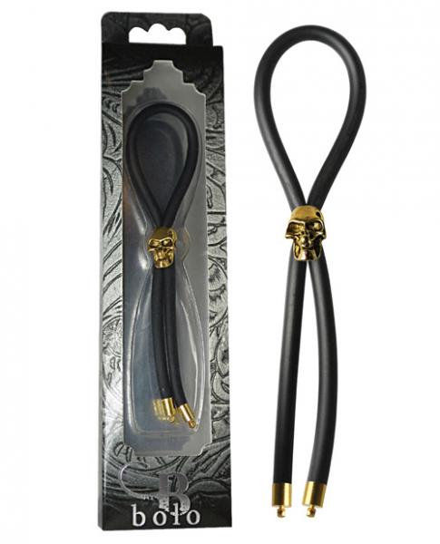 Bolo Lasso & Gold Skull Slider with Gold Tips Black