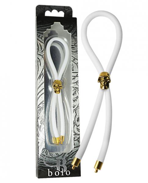 Bolo C-Ring Lasso Gold Skull Bead Silicone White