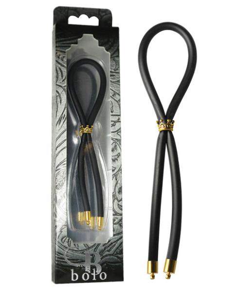 Bolo Silicone Lasso with Gold Crown Slider Ring Black