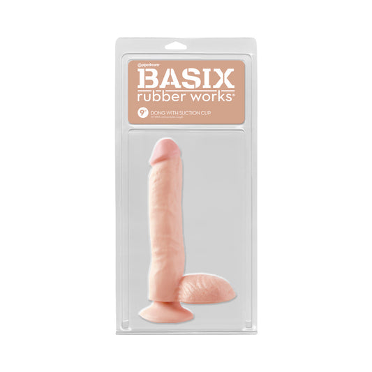 Basix Rubber Works - 9in. Dong With Suction Cup Flesh