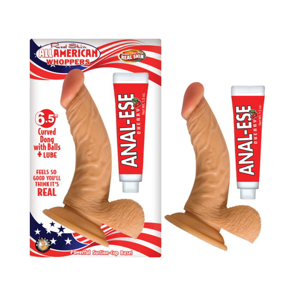 All American Whoppers 6.5 inches Curved Dong Balls + Anal Ese