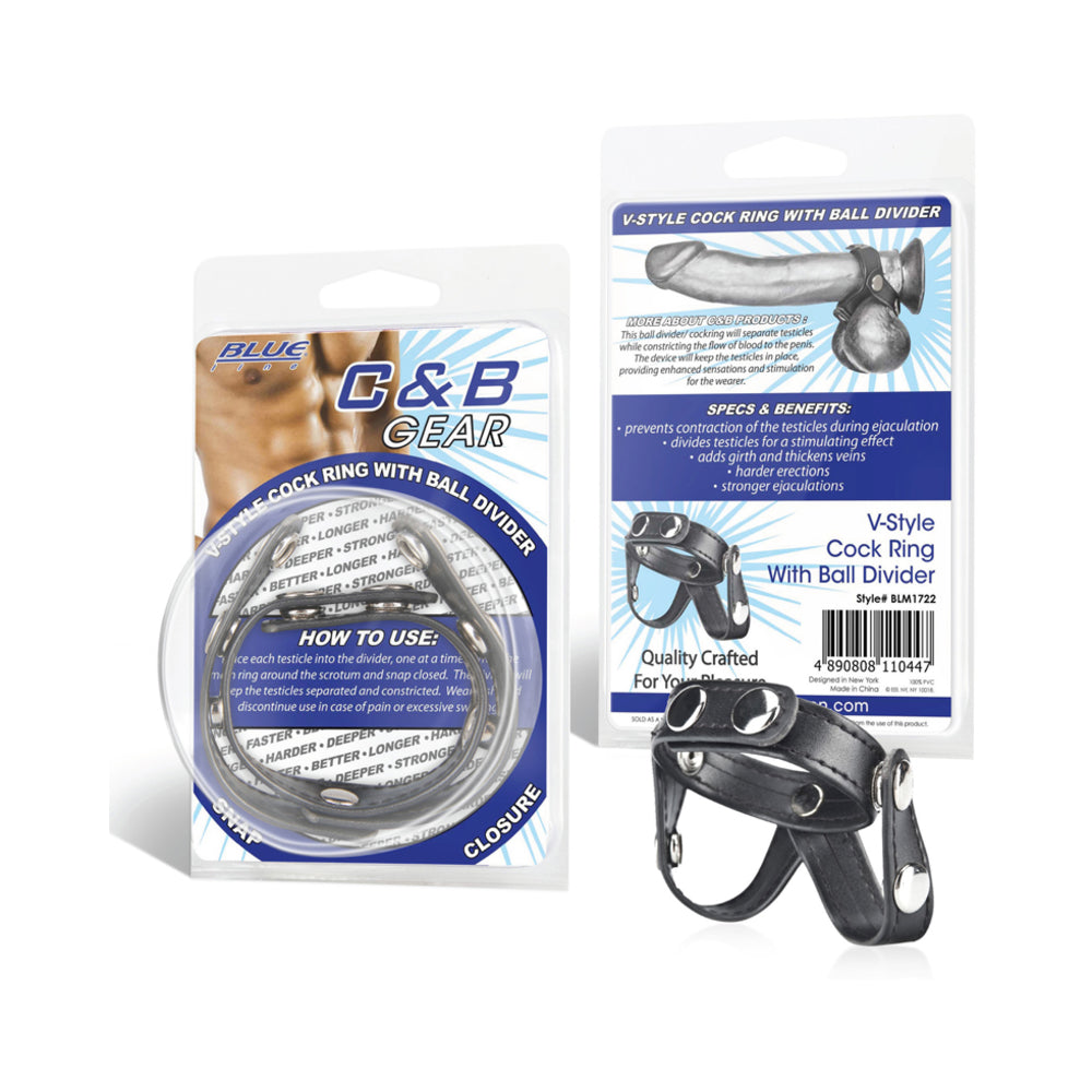 C & B Gear V-Style Cock Ring with Ball Divider Black